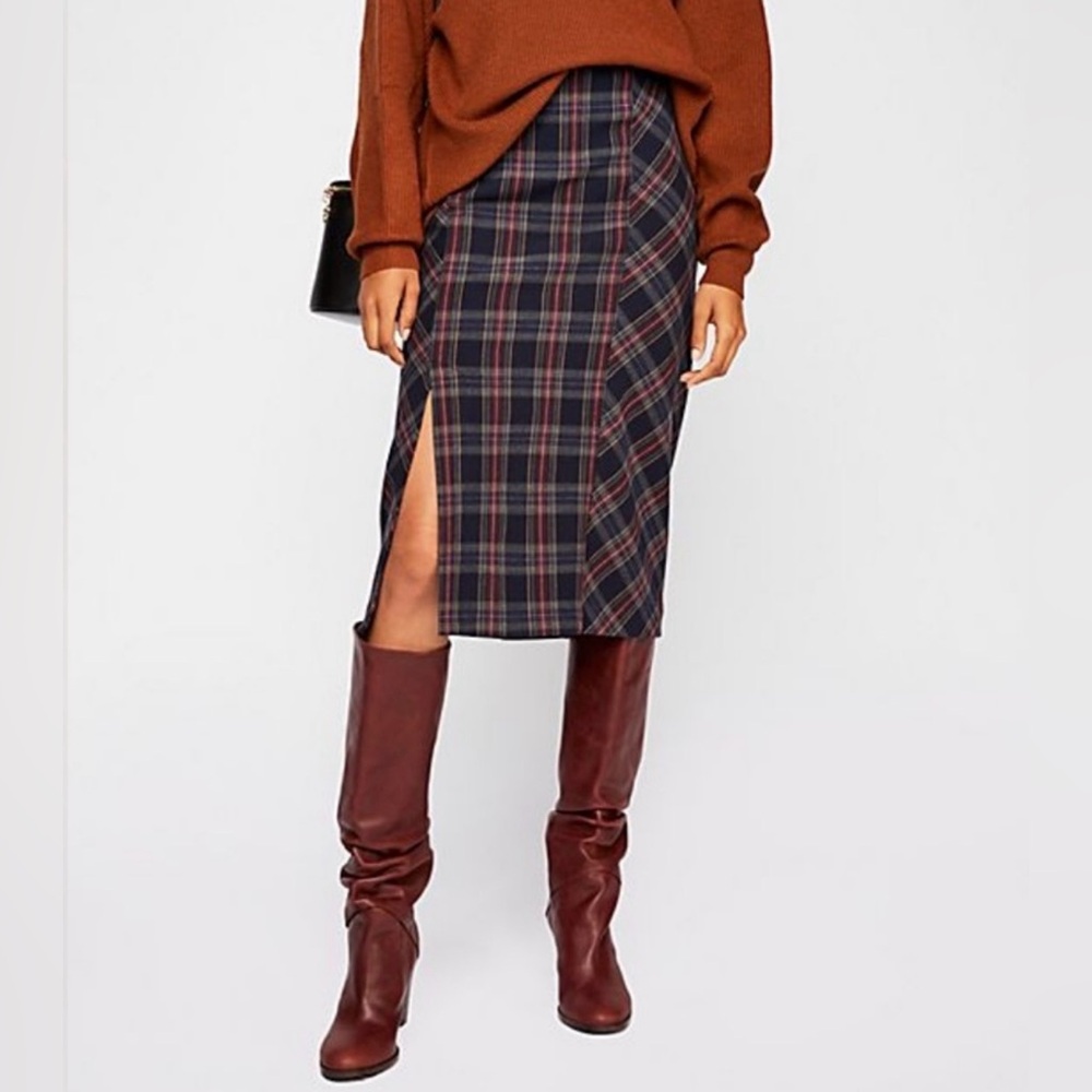 Free People See You Glow Wellington Plaid Tartan Midi Pencil Skirt size 6